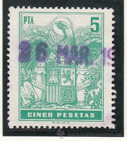 Selos: ,,fiscal poliza    5 pta. verde usada,  tama&ntilde;o 29 x 34
