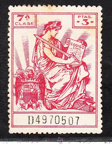 Briefmarken: ,,fiscal poliza tipo 1926-36 clase  7&ordf;  3 ptas. rosa sin goma, escudo estado espa&ntilde;ol,