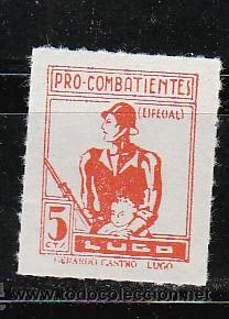 Sellos: LUGO. PRO-COMBATIENTES. 5 CTS. - Foto 1