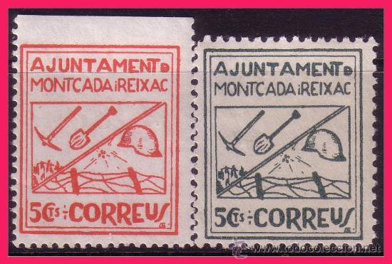 Selos: Montcada y Reixach (BARCELONA) Guerra Civil, sellos locales, FESOFI n&ordm; 13 Y 14 * *