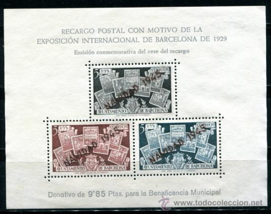 Selos: Edifil  NE 32 de Barcelona. Hojita nueva sin goma. Navidad 1945