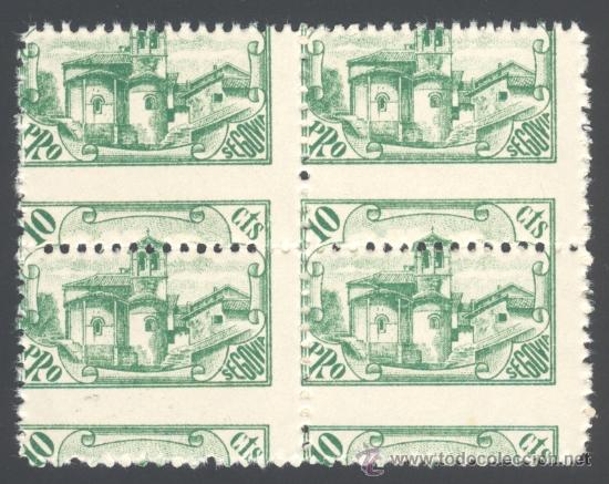Briefmarken: TC0062. MAGN&Iacute;FICO BLOQUE X 4 DENTADO DESPLAZADO DE 10 CTS LOCAL PRO SEGOVIA