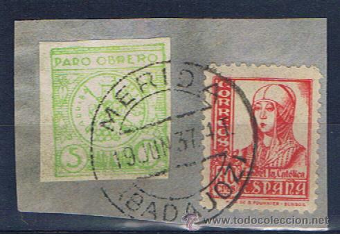 Sellos: FECHADOR 1937 MERIDA BADAJOZ - Foto 1
