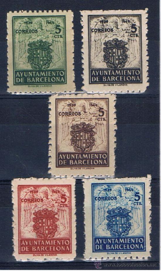 Briefmarken: ajuntament de barcelona 1944 EDIFIL 55-59 NUEVOs** VALOR 2013 CATALOGO 2.75 EUROS serie completa