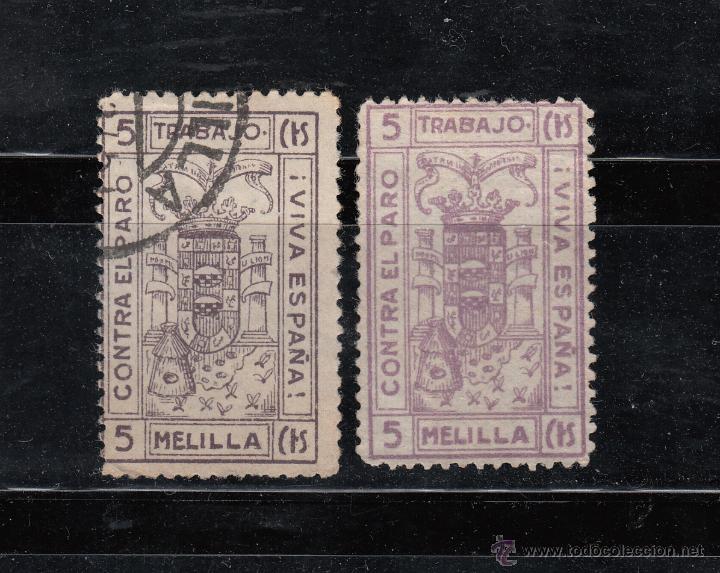 Briefmarken: MELILLA. CONTRA EL PARO. TRABAJO. VIVA ESPA&Ntilde;A. 2 SELLOS DE 5 CTS.