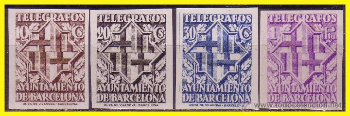 Timbres: BARCELONA, Tel&eacute;grafos 1941 Escudo de la Ciudad, EDIFIL n&ordm; 13s, 14s y 15s (*) 16s * *