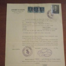 Sellos: 1939 BARCELONA LICENCIA VENTA MERCADO SABIN D'ARANA 3 SELLOS 25 CTS FISCAL LOCAL. Lote 44375306