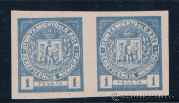 Sellos: CADIZ 1 PTA AZUL NO CATALOGADO - Foto 1