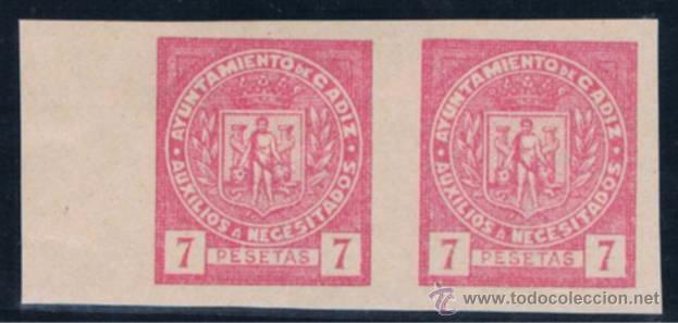 Sellos: CADIZ 7 PTAS ROSA NO CATALOGADO - Foto 1