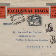 Sellos: CARTA MEMB IRAGA CERTIF 1936 S. SEBASTIAN / MUNICH ALEMANIA . LACRADA Y MAT DE LLEGADA . FRANQ 673