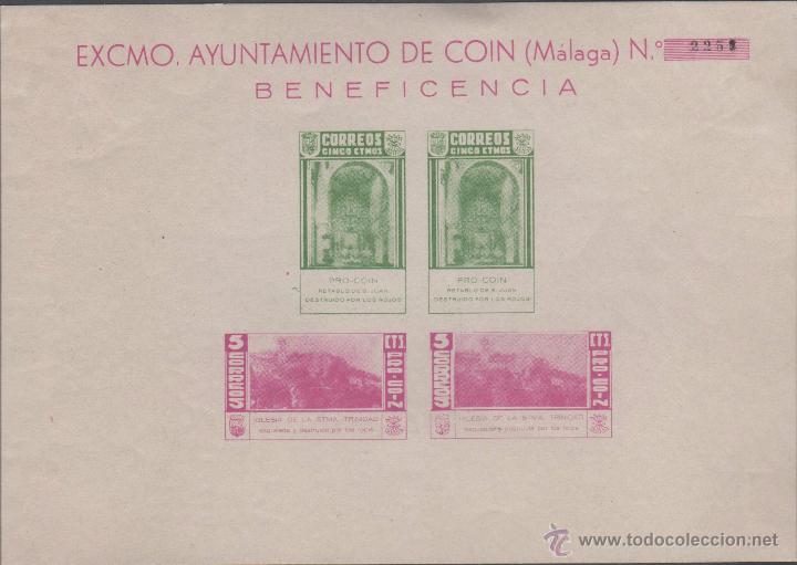 Sellos: 0595 Guerra Civil COIN Hojita Bloque sin dentar Fesofi n&ordm; 5 VERDE + LILA con fijasellos