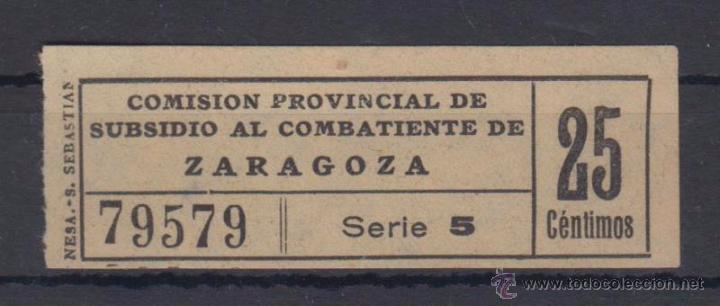 Sellos: ZARAGOZA. 25 CTS SUBSIDIO AL COMBATIENTE - Foto 1