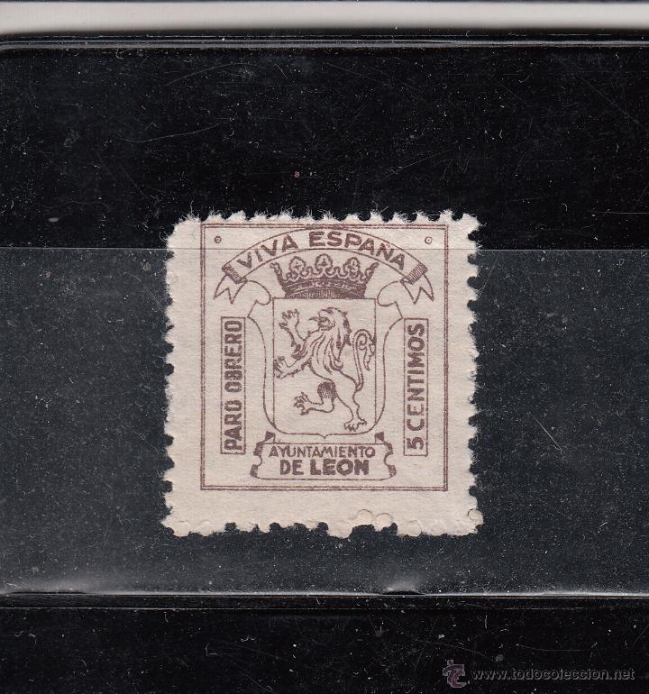 Selos: LEON. PARO OBRERO. VIVA ESPA&Ntilde;A. 5 CTS.