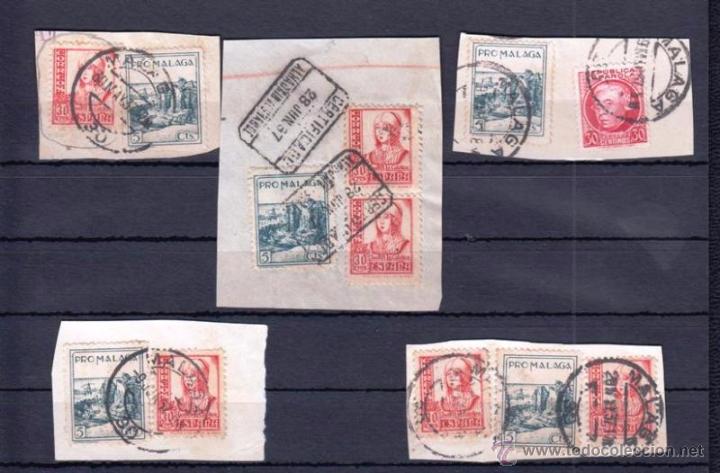 Sellos: LOTE DE 5 FRAGMENTOS DE M&Aacute;LAGA. - Foto 1