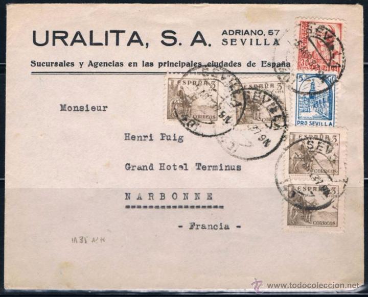 Sellos: 1937.- SEVILLA A FRANCIA - Foto 1