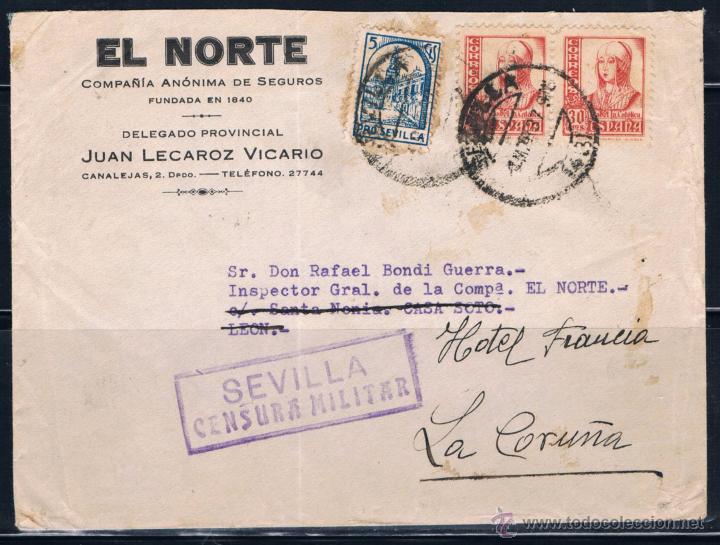 Sellos: 1937.- CARTA CIRCULADA A LE&Oacute;N - Foto 1