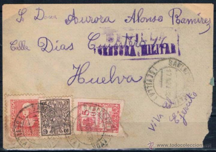 Sellos: 1938.- SANL&Uacute;CAR LA MAYOR A SEVILLA - Foto 1