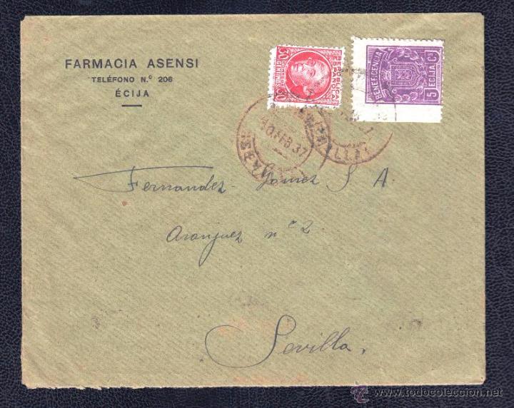 Sellos: 1937.- ECIJA A SEVILLA - Foto 1