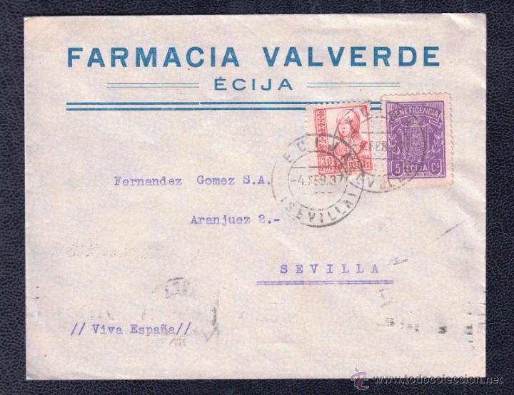 Sellos: 1937.- ECIJA A SEVILLA - Foto 1