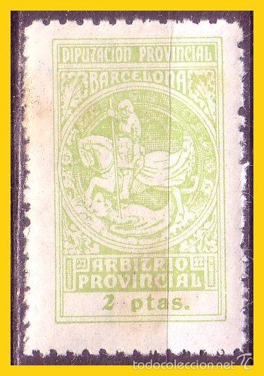 Briefmarken: Diputaci&oacute;n Provincial de Barcelona, ARBITRIO PROVINCIAL, San Jorge, 2 ptas. verde amarillento * *