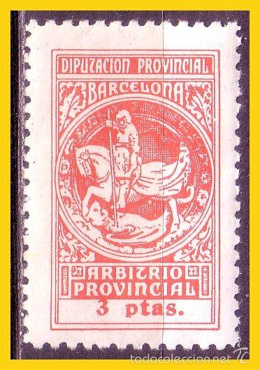 Briefmarken: Diputaci&oacute;n Provincial de Barcelona, ARBITRIO PROVINCIAL, San Jorge, 3 ptas. rosa carm&iacute;n * *