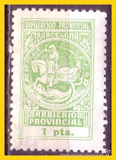 Briefmarken: Diputaci&oacute;n Provincial de Barcelona, ARBITRIO PROVINCIAL, San Jorge, 1 pta. verde manzana * *