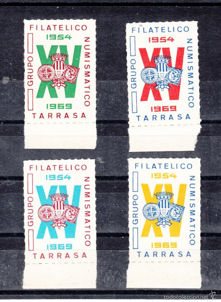 Stamps: TARRASA. GRUPO FILATELICO Y NUMISMATICO. SERIE DE 4 SELLOS EN DIVERSOS COLORES