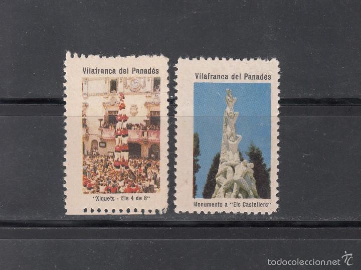 Briefmarken: VILLAFRANCA DEL PANADES. XISQUETS - ELS 4 DE 8 Y MONUMENTO A ELS CASTELLERS. 2 SELLOS