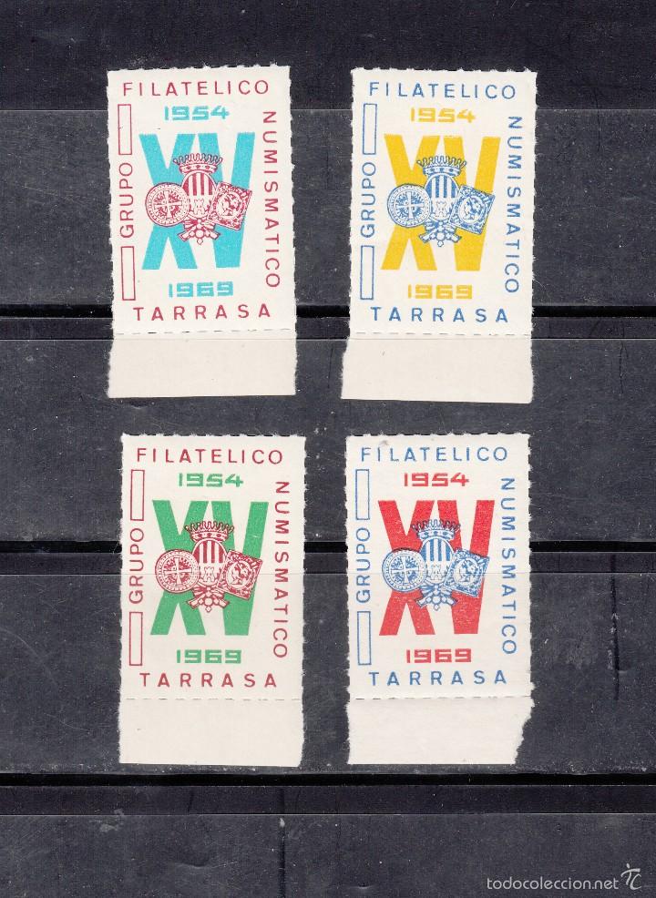 Briefmarken: TARRASA. GRUPO FILAT&acute;ELICO Y NUMISM&Aacute;TICO. 4 SELLOS EN DIVERSOS COLORES