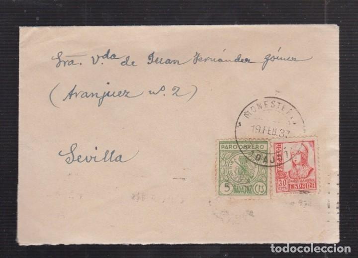Sellos: 1937.- MONASTERIO (BADAJOZ) A SEVILLA - Foto 1