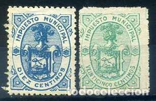 Briefmarken: sueca (valencia) impuesto municipal 10 y 25 cts. escudo con perro