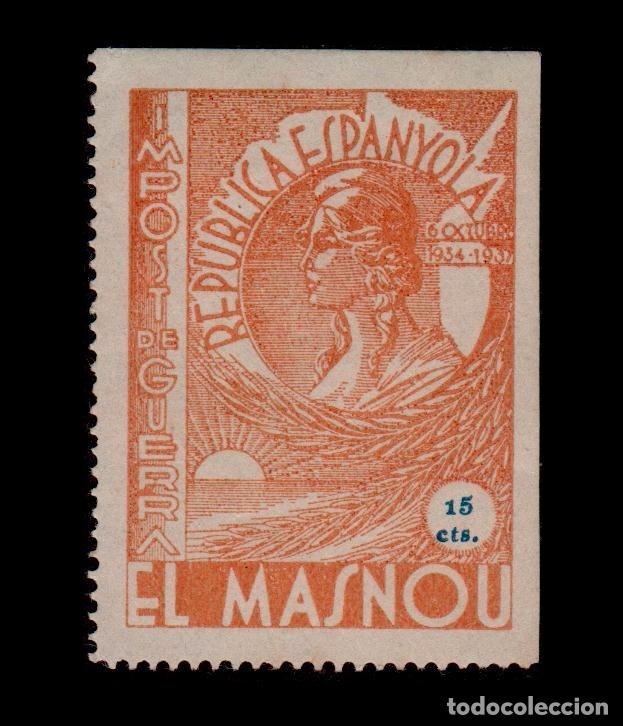 Briefmarken: CL4-10-85-4 Guerra Civil Vi&ntilde;eta de EL MASNOU (Barcelona)  IMPOST DE GUERRA Valor 15 cts. Naranja Fes