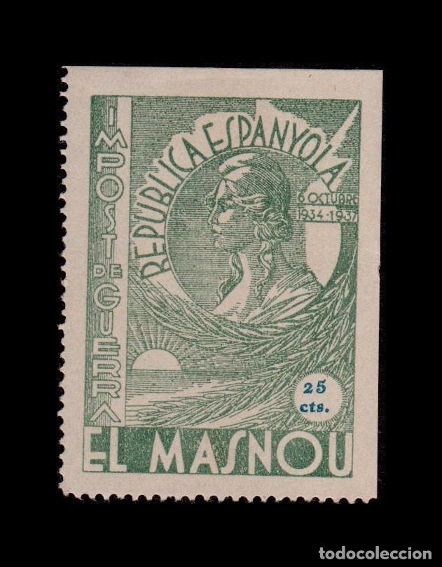 Briefmarken: CL4-10-85-5 Guerra Civil Vi&ntilde;eta de EL MASNOU (Barcelona)  IMPOST DE GUERRA Valor 25 cts. Verde Fesof
