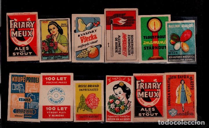 Briefmarken: E-9 Etiquetas publicidad Cajas de Cerillas conjunto de 12 antiguos ejemplares