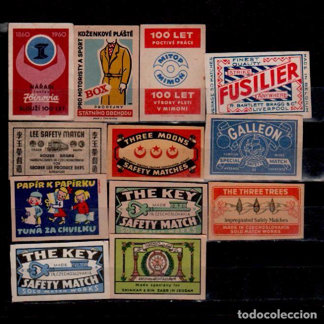 Briefmarken: E-16 Etiquetas publicidad Cajas de Cerillas conjunto de 12 antiguos ejemplares