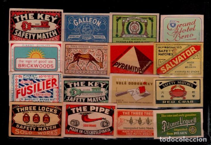 Briefmarken: E-17 Etiquetas publicidad Cajas de Cerillas conjunto de 16 antiguos ejemplares