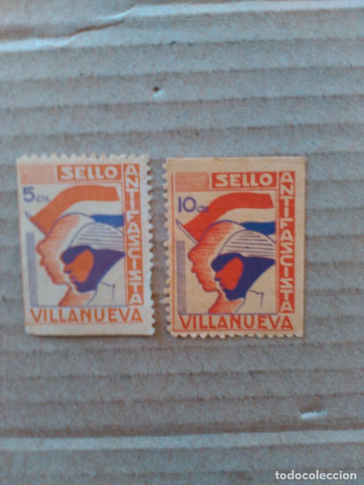 Briefmarken: VILLANUEVA. SERIE DE 2 SELLOS DE 5 Y 10 CTS. SELLOS ANTIFASCISTAS