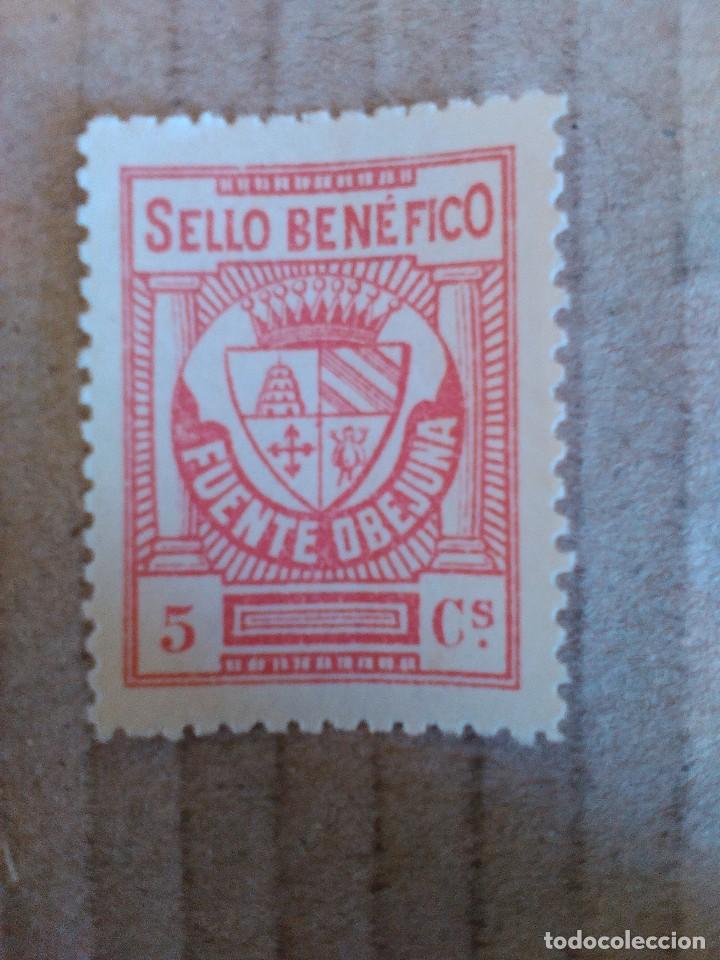 Stamps: FUENTE OVEJUNA. SELLO BEN&Eacute;FICO. 5 CTS.