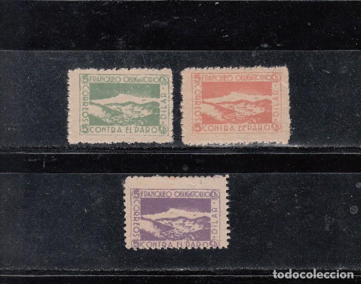 Stamps: DILAR. CONTRA EL PARO. SERIE DE 3 SELLOS DE 5 CTS.