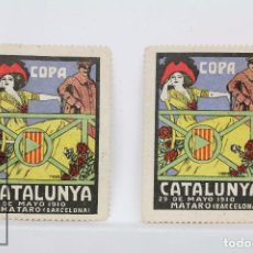 Selos: 2 VIÑETAS COPA CATALUNYA / 29 MAYO DE 1910 - MATARO - MEDIDAS 4 X 5.5. Lote 98946627