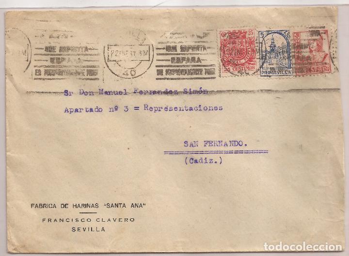 Sellos: 1937 Sobre circulado de Sevilla a Cadiz 25c Movil Especial + Pro Sevilla - Foto 1 - 101667251