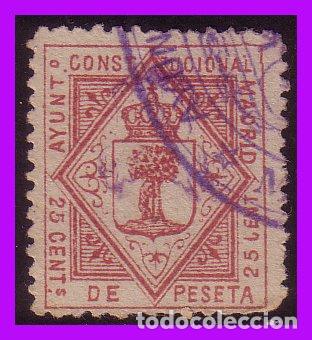 Briefmarken: Fiscales, Timbre municipal, Ayuntamiento de Madrid, 25 cts.carm&iacute;n (o)