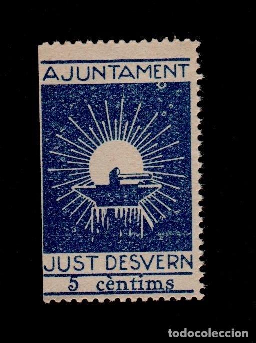 Briefmarken: CL4-12-07 Guerra Civil vi&ntilde;eta de JUST DESVERN  5 cts AZUL con Valor AZUL Fesofi n&ordm; 5