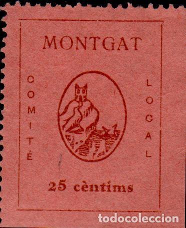 Briefmarken: CL4-15-50 Vi&ntilde;eta Guerra Civil MONTGAT  Comite Local 25 cts CASTA&Ntilde;O SOBRE NARANJA Fesofi n&ordm; 10.
