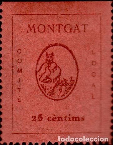 Briefmarken: CL4-15-50 Vi&ntilde;eta Guerra Civil MONTGAT  Comite Local 25 cts CASTA&Ntilde;O SOBRE NARANJA Fesofi n&ordm; 10