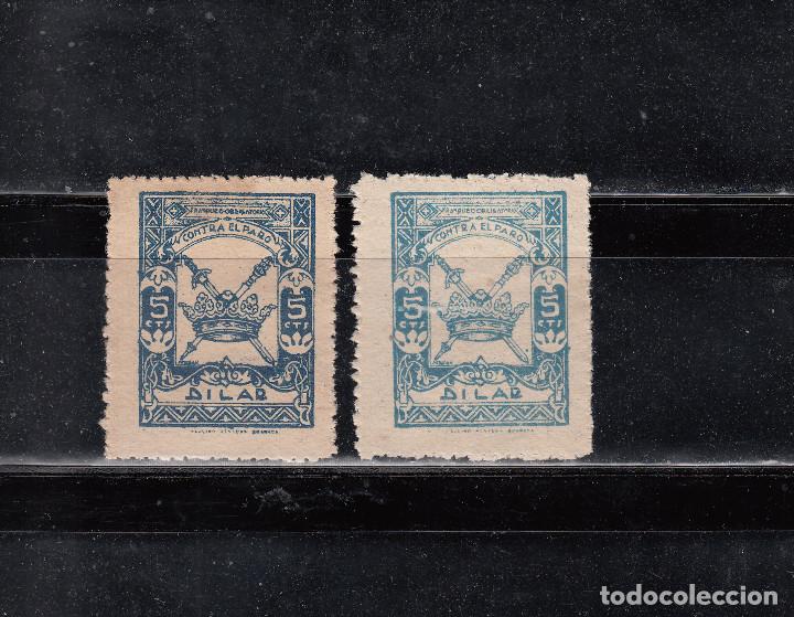 Briefmarken: DILAR. CONTRA EL PARO. 2 SELLOS D 5 CTS. AZUL Y AZUL P&Aacute;LIDO