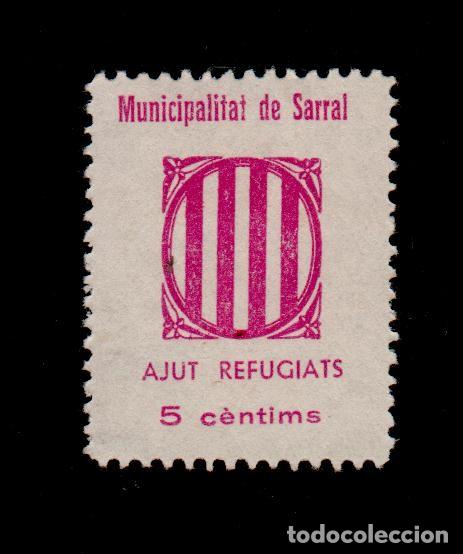 Selos: CL4-19-00 Guerra Civil SARRAL (Tarragona). Municipalitat de Sarral 5 cts LILA Ajut Refugiats Fesof