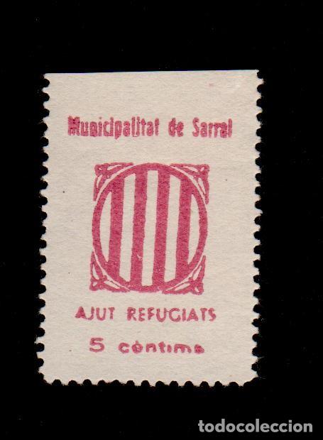 Briefmarken: CL4-19-00 Guerra Civil SARRAL (Tarragona). Municipalitat de Sarral 5 cts ROJO CLARO Ajut Refugiats