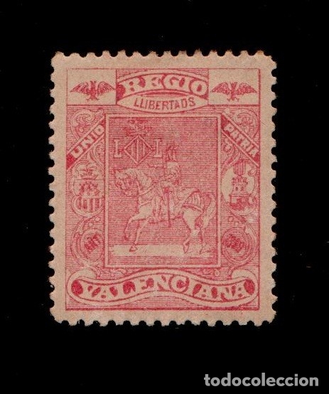 Briefmarken: VN3 REGIO VALENCIANA 2&ordf; EMISI&Oacute;N - UNIO-LLIBERTADS-PATRIA NATHAN V5 - COLOR ROSA