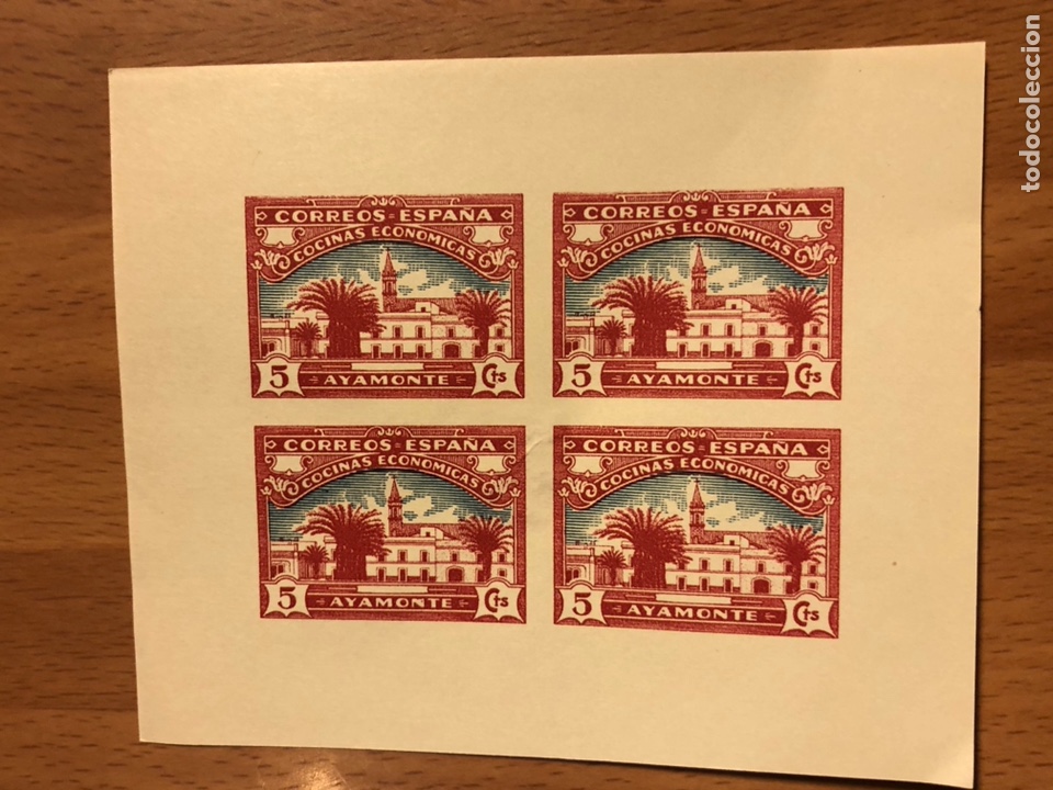 Briefmarken: Bloque de 4 sellos local guerra civil.ayamonte cocinas econ&oacute;micas 5 cts